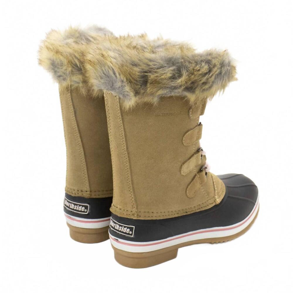 NEW NORTHSIDE girl's kathmandu mid calf waterproof snow boots in tan - Picture 3 of 8